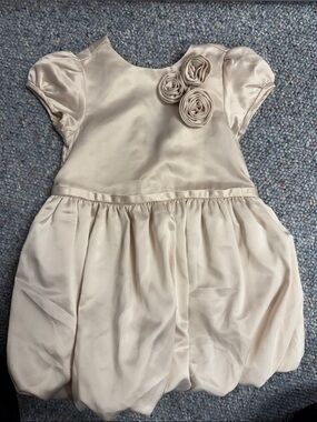 Janie and Jack Cream Satin Floral Bubble Dress